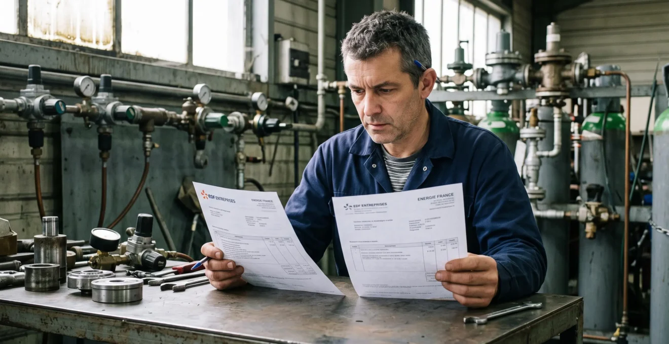 Un dirigeant compare deux offres de fournisseurs de gaz dans son atelier.